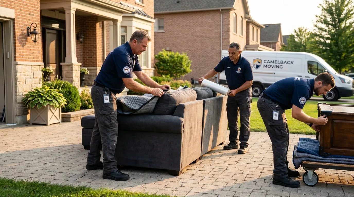 Large estate moving crew wrapping furniture in Hull, IA