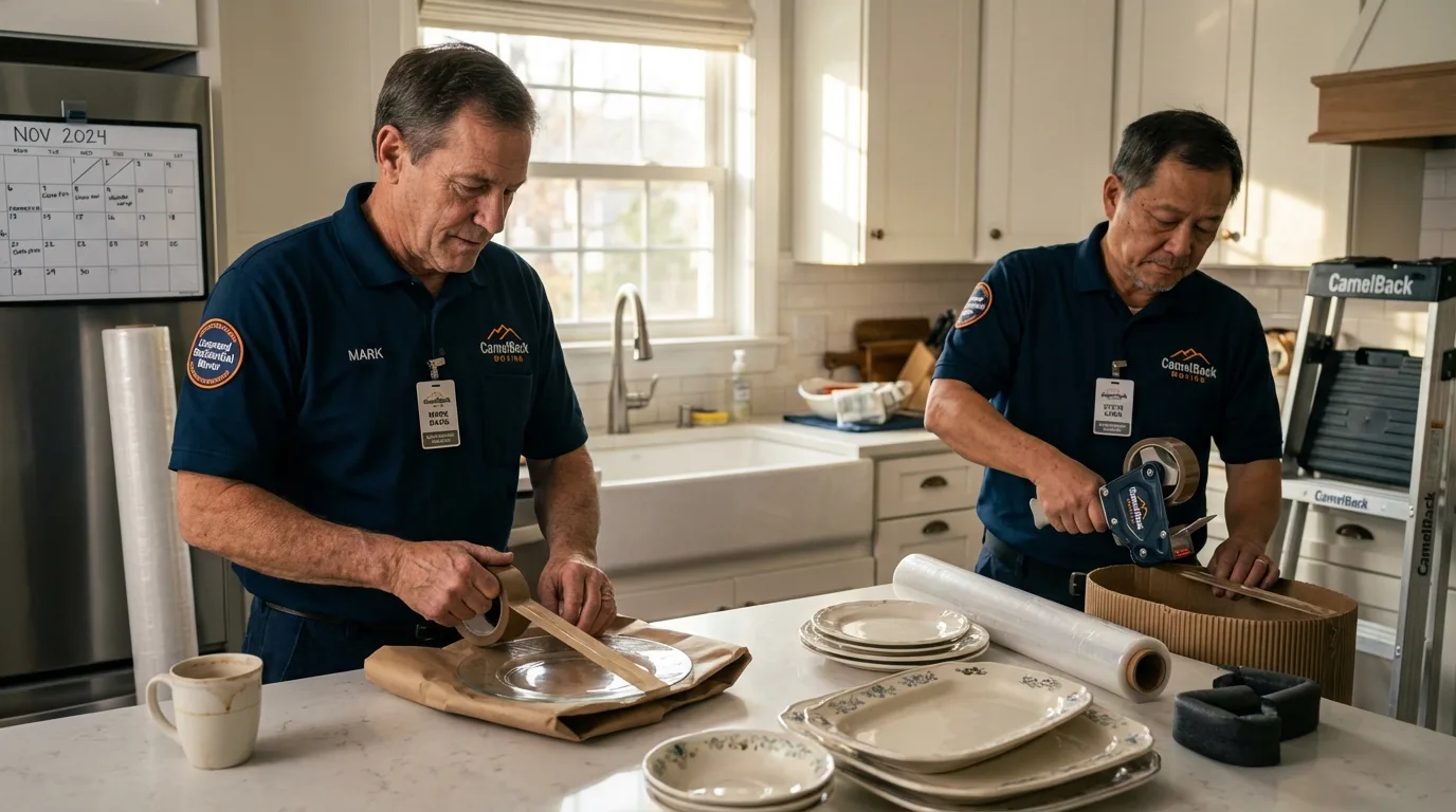 Professional crew packing kitchen dishware in Hull, IA